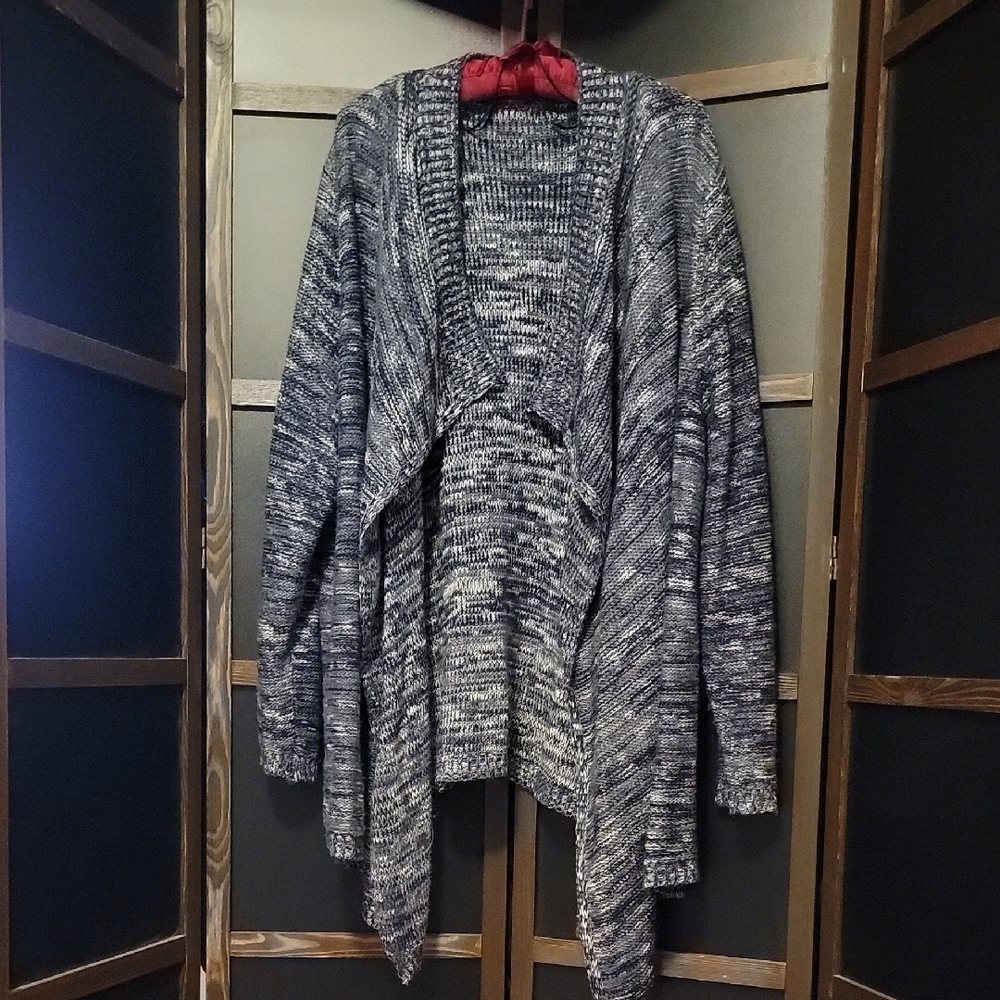Women's Dark Navy and Gray Open Front Cardigan
